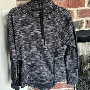 Athleta Sweatshirt, gray/black, cowl neck, extra extra small.